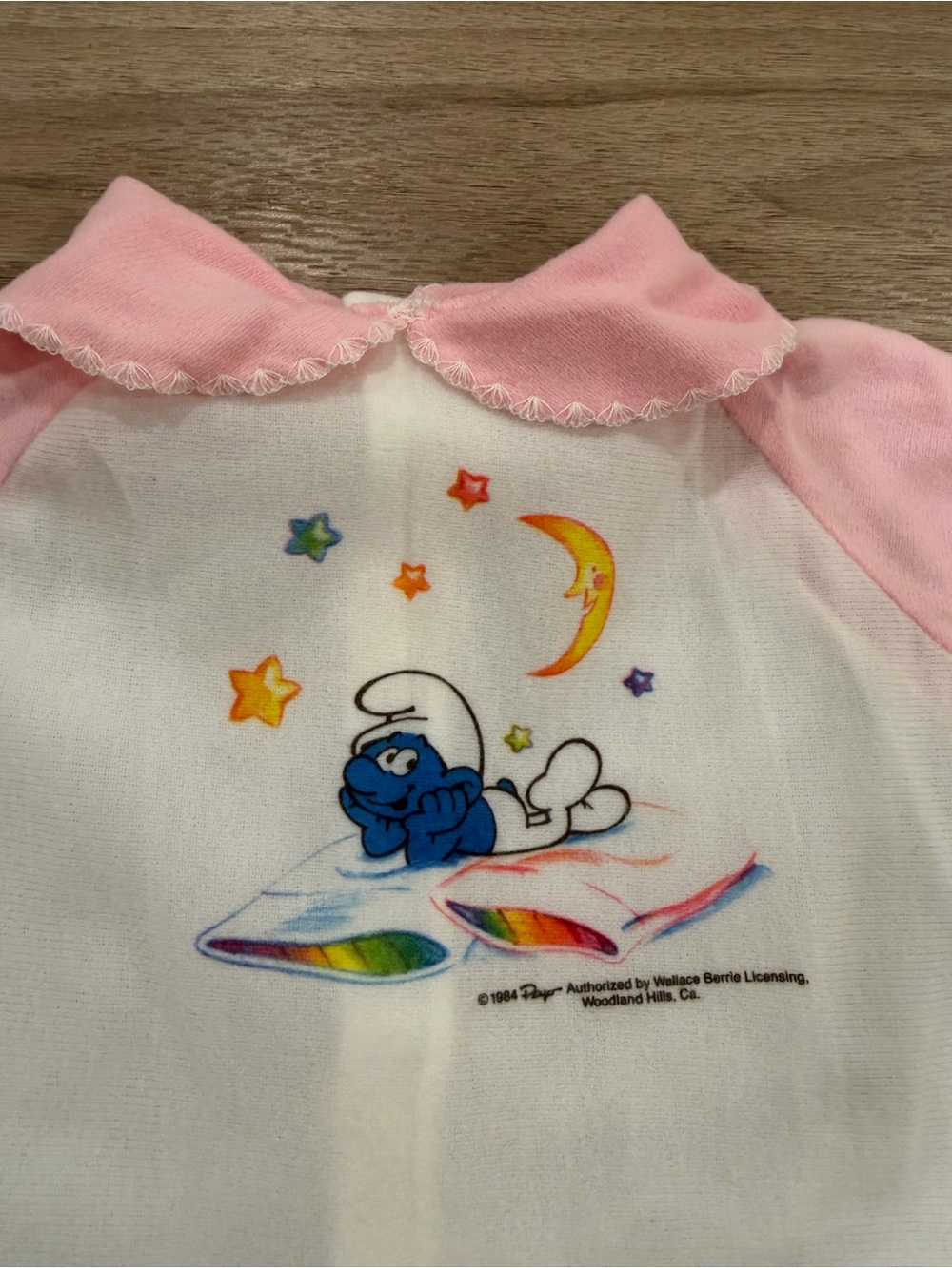 Vintage 1984 Smurfs Baby Footed Sleeper Pajamas Pink Collar Wallace Berrie 80s